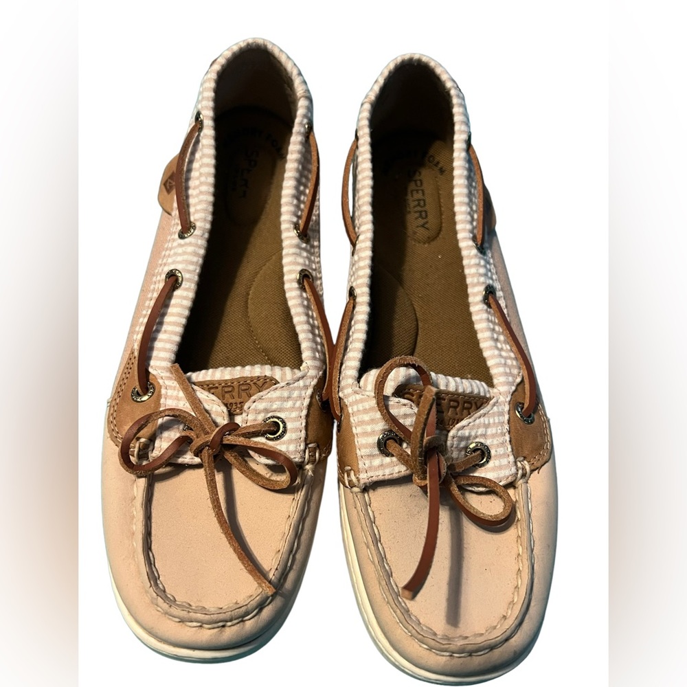 Sperry Topsider pink/white striped slip on flats, size 9